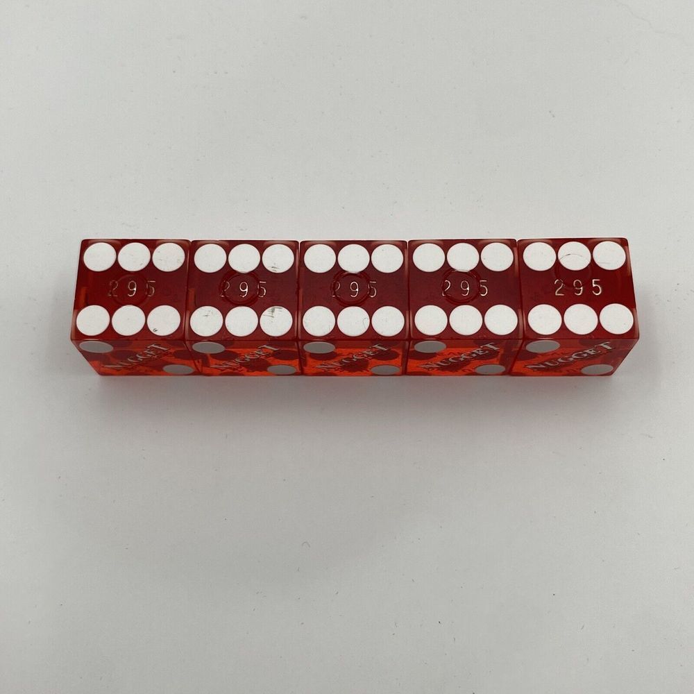 Set‎ of 5 Vintage Dice Used at Nugget Pahrump NV  Matching #295 Red
